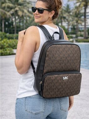 Michael Kors Brown MK Logo Backpack with Black Trim